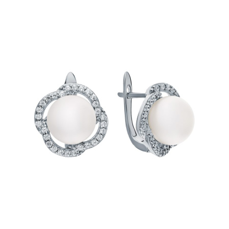 Серебряные серьги с жемчугом и фианитами