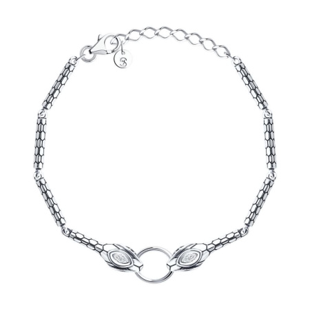 Серебряный браслет с фианитами «Змея»