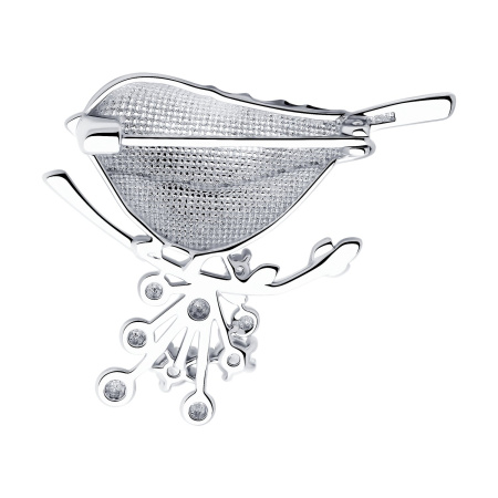 Брошь из серебра с фианитами и эмалью «Снегирь»