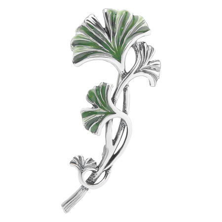 Брошь из серебра с эмалью «Гинкго»