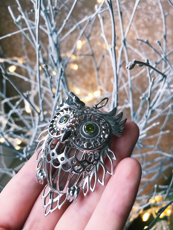 Серебряная елочная игрушка «Сова»