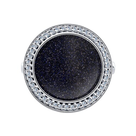 Серебряное кольцо с авантюриновым стеклом и фианитами