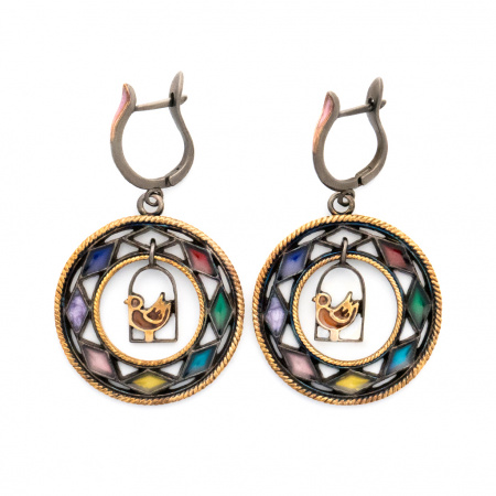 Серебряные серьги с витражной эмалью
