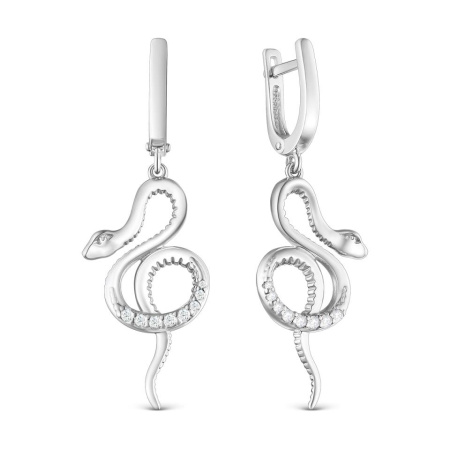 Серьги из серебра с фианитами «Змея»