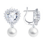 Серьги из серебра с жемчугом и фианитами «Сердце»
