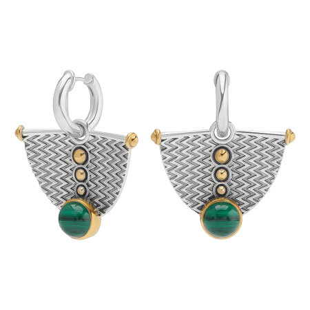 Серьги из серебра с малахитом в позолоте