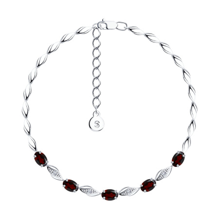 Серебряный браслет с гранатом и фианитами