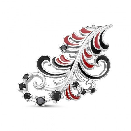 Брошь из серебра с эмалью и фианитами «A la Russe Хохлома»