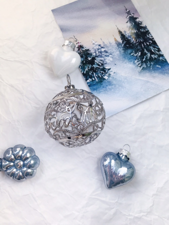 Ёлочная игрушка из серебра Шарик «с Новым Годом»