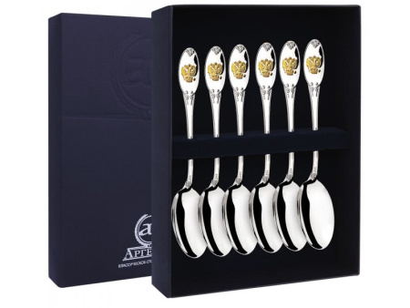 Серебряный набор «Единство» 6 чайных ложек с позолотой