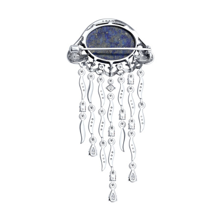 Брошь из серебра с ляписом и фианитами «Медуза»