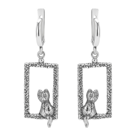 Серебряные серьги «Одиночество» кошка на окошке