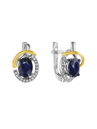 Серебряные серьги с сапфиром и фианитами