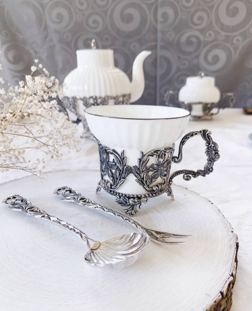Чашка чайная «Симфония» серебро и фарфор