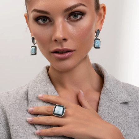 Серьги из серебра «Нежность» с топазом и ларимаром