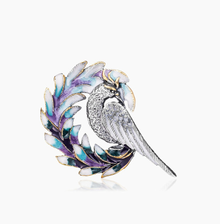 Брошь из серебра с эмалью «Павлин»