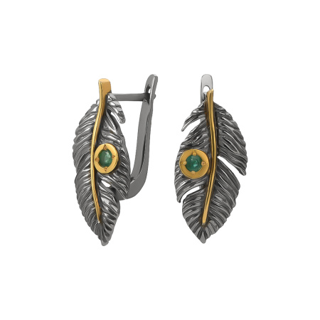 Серьги «Перо» из серебра с изумрудом