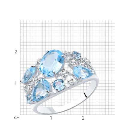 Кольцо из серебра с топазами и фианитами