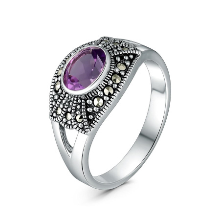 Серебряное кольцо с аметистом и марказитами