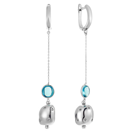 Длинные серебряные серьги с ситаллом и фианитами