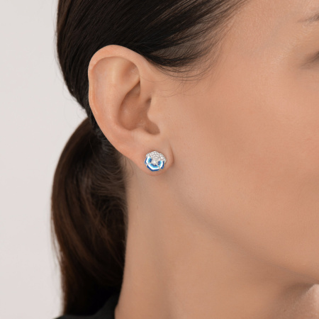 Серьги из серебра с фианитами и эмалью Фиалки