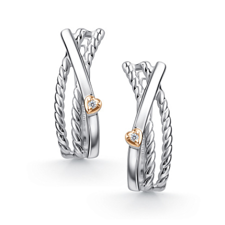 Серьги из серебра с бриллиантами и позолотой «Сердце»