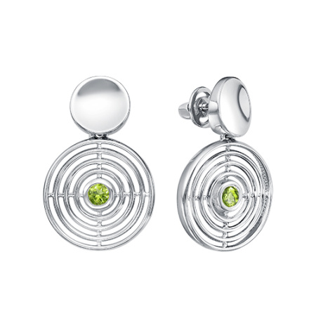 Серьги пусеты из серебра с хризолитами