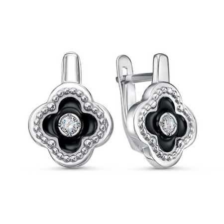 Серьги из серебра с эмалью и фианитами