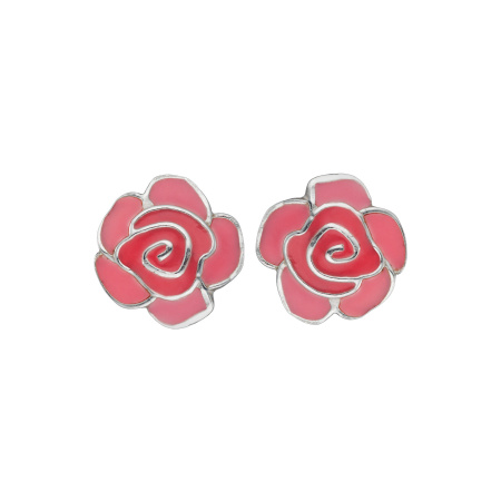 Серьги-пусеты из серебра с эмалью «Розы»