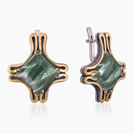 Серебряные серьги «Серафинитовый Крест»