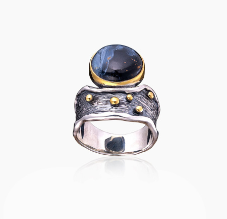 Кольцо из серебра с питерситом «Туман»