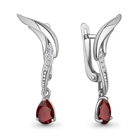 Серебряные серьги с гранатом и фианитами