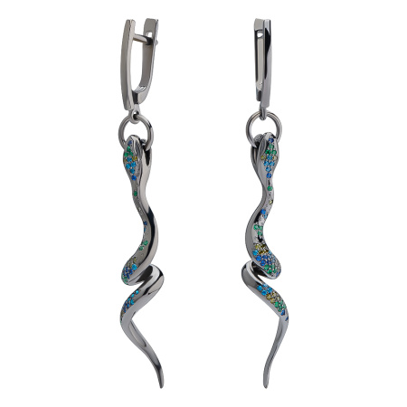 Серьги из серебра с фианитами «Змея»
