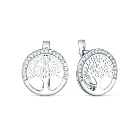 Серьги из серебра с фианитами «Дерево»