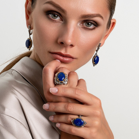 Серебряные серьги «Галактика» с лазуритом