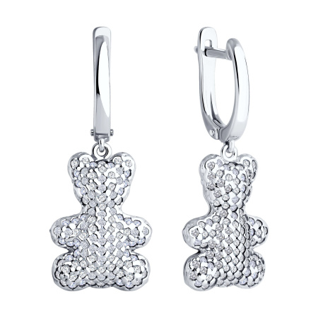 Серьги из серебра с фианитами «Мишка»