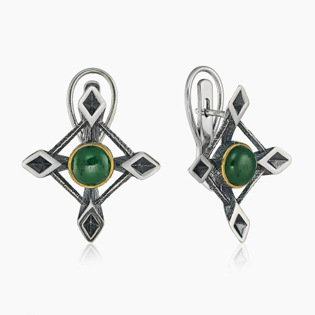 Серьги из серебра с камнем нефрит