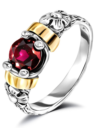 Серебряное кольцо с гранатом и золотом