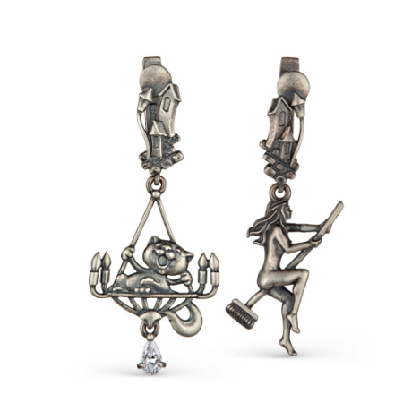 Серебряные серьги с фианитом «Маргарита и Бегемот»