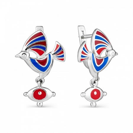 Серебряные серьги «Былинные птицы» с эмалью