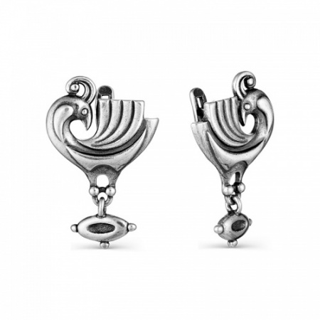 Серьги из серебра «Былинные птицы»