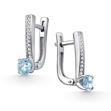 Серьги из серебра с топазом и фианитами