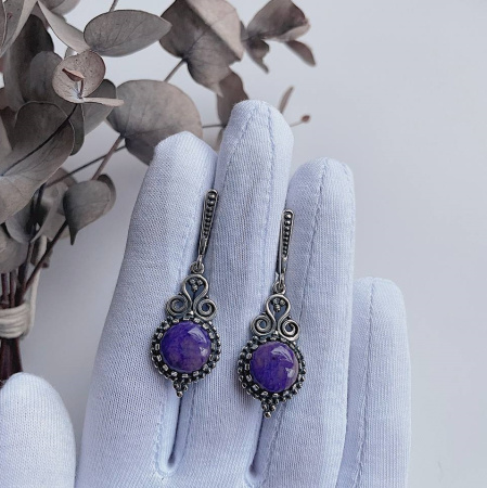 Серебряные серьги «Неваляшка» с чароитом