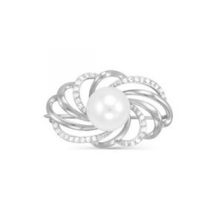 Брошь из серебра с жемчугом и фианитами