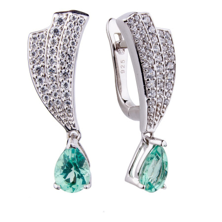 Серьги из серебра с фианитами и апатитом