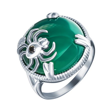 Кольцо из серебра с зеленым агатом «Паук»