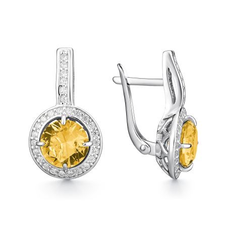 Серьги из серебра с цитрином и фианитами