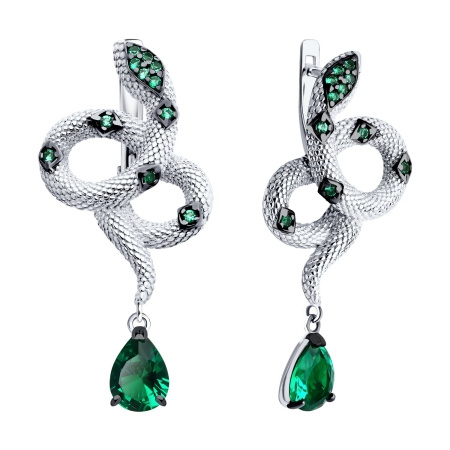 Серебряные серьги с фианитами «Змея»