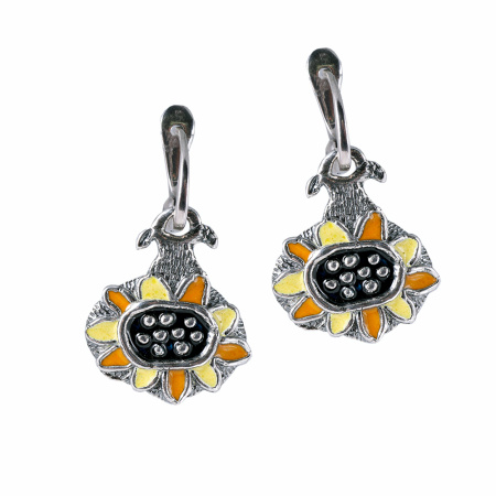 Серебряные серьги с эмалью «Подсолнухи»