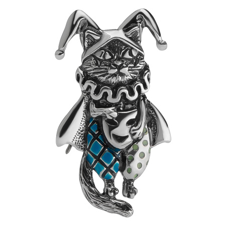 Брошь из серебра «Commedia dell'arte» кот шут